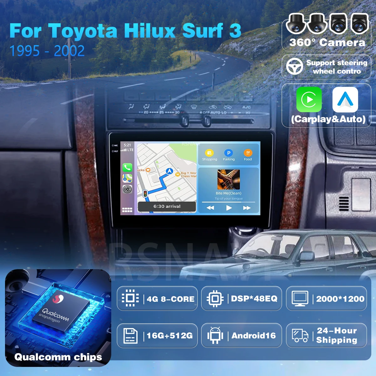 Android 16 Car Radio For Toyota Hilux Surf 3 N180 1995 - 2002 Right Hand Drive Carplay Auto DSP 2Din Player Video Stereo WIFI+4G