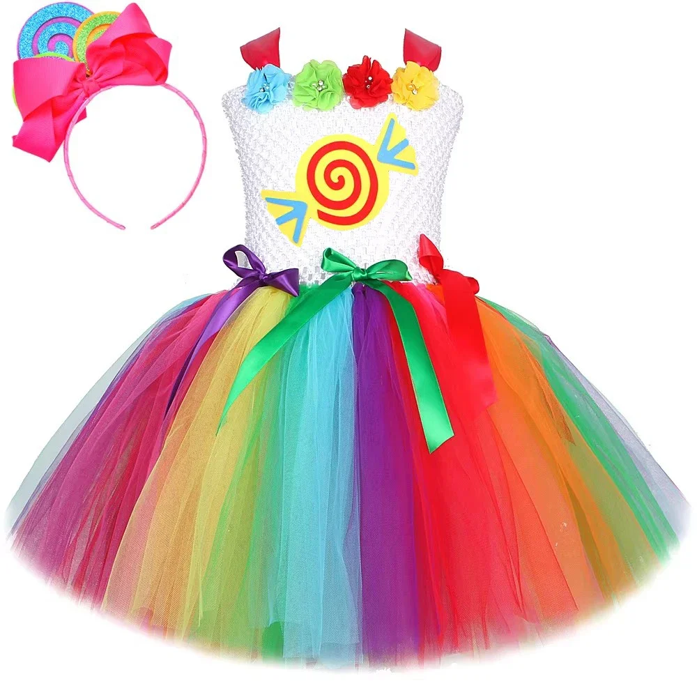 Baby Girls Candy Ballet Tutus Dress Flowers Rainbow Lollipops Costumes for Kids Candyland Birthday Clothes New Years Outfits 14T