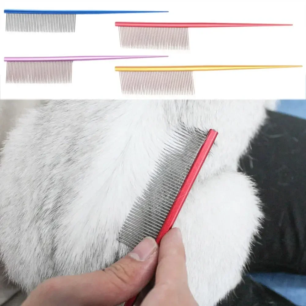 Practical Stainless Steel Pet Flea Comb Dense Tooth Non-rust Dog Grooming Comb Colorful Pet Hair Comb for Dogs Puppy Cats