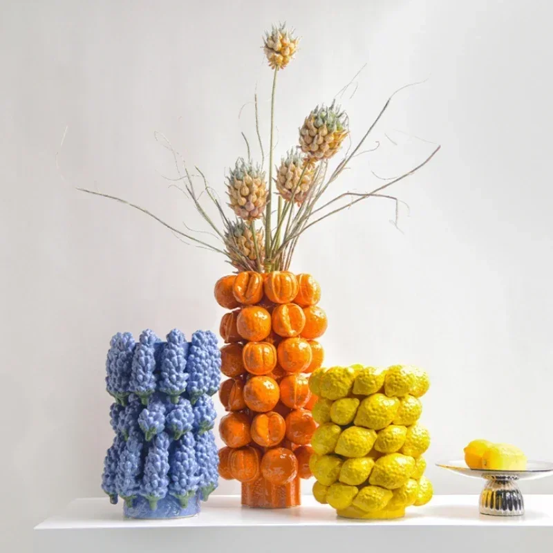 

Fruit Ceramic Vase Lemon Orange Grape Modern Simple Indoor Table Decoration Creative Home Decoration Flower Arrangement