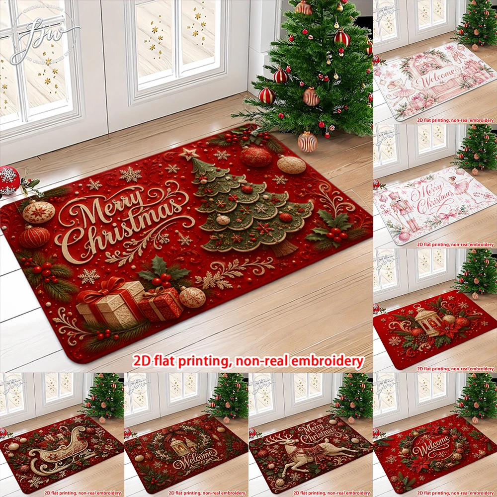 1pcs Christmas Welcome Door Mats 2D Flat Print NonEmbroidered Holiday Floor Rugs for Home Decor