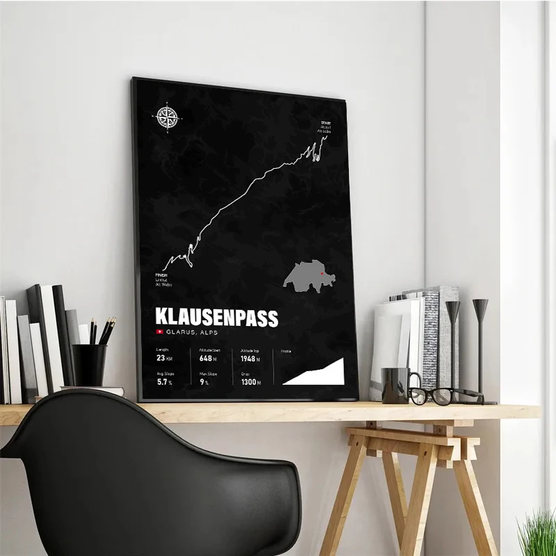 Cycling Climbs Dark Poster Print Alpe D Huez France Map Canvas Printing Wall Art Decor Bike Cycling Race Home Room Decoration