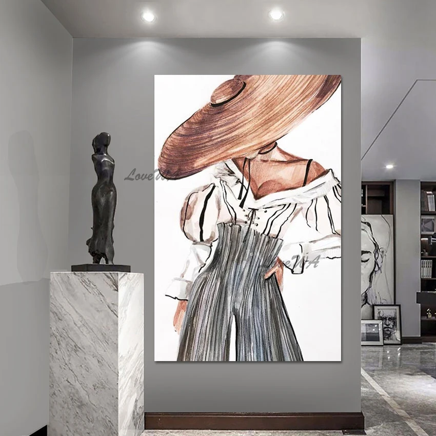 صورة امرأة قماش النفط اللوحة، صورة مجردة الشكل، الاكريليك الفن الملمس رسمت باليد الديكور الجدار، عمل فني بدون إطار
