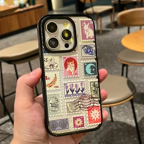 

Cartoon Stamps 2.0 Acrylic Black Border Magnetic Case: Compatible with IPhone 17 16 15 14 13 12 Pro Max 17 Air
