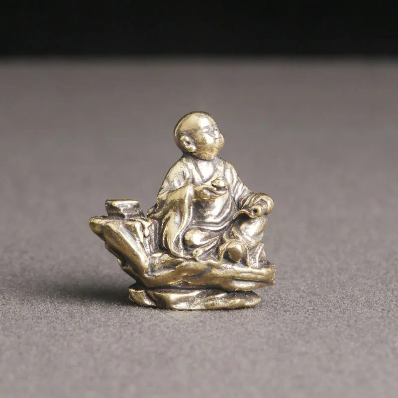 

Retro Brass Zen Chanting Sutra Cute Little Monk Desktop Decoration Ornament