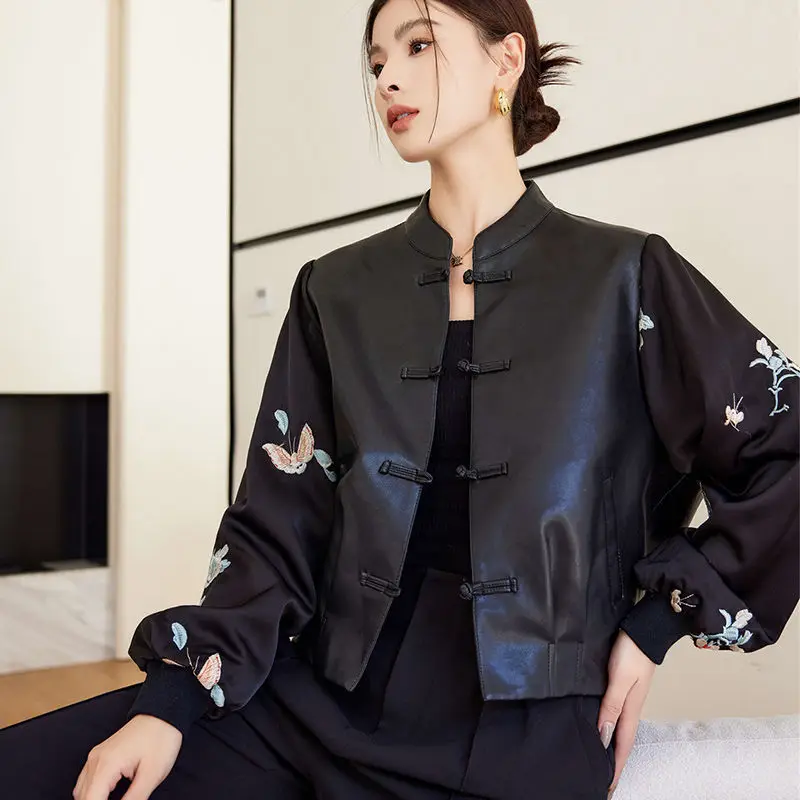 سترة جلدية أصلية جديدة على الطراز الصيني: تصميم قصير ونحيف وأنيق #4