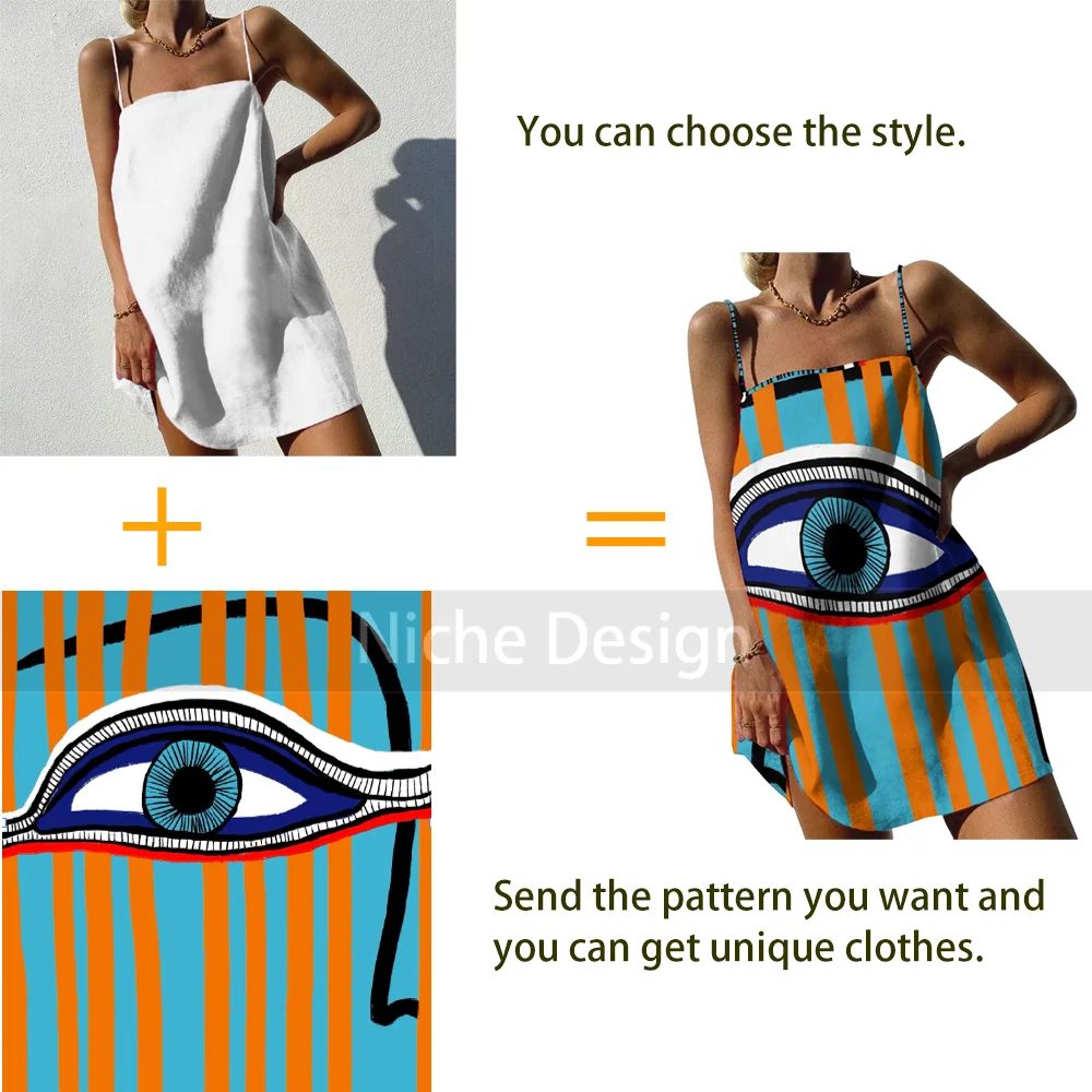 

Sleeveless Mini Dress for Women, Custom Pattern, Short Traf, Beach Party Dresses, Sexy Gift