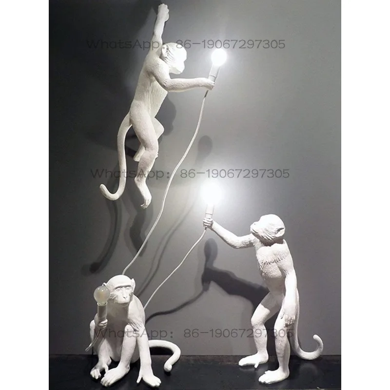Nordic resin wiring-free monkey hemp rope chandelier storefront monkey lamp decorative desk lamp
