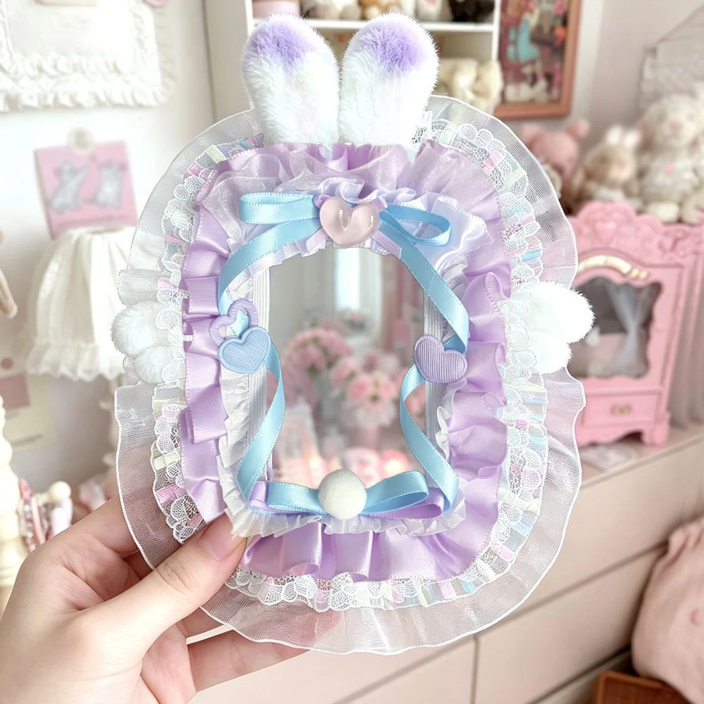 Gradient Plush Bunny Ear Lace Photocard Display Frame Lolita Bow 3 Inch KPOP Photocard Decor Border Macaron Polaroid Photo Frame Idol Collection Card Itabag Itaplate Decor Ornament photocard topper