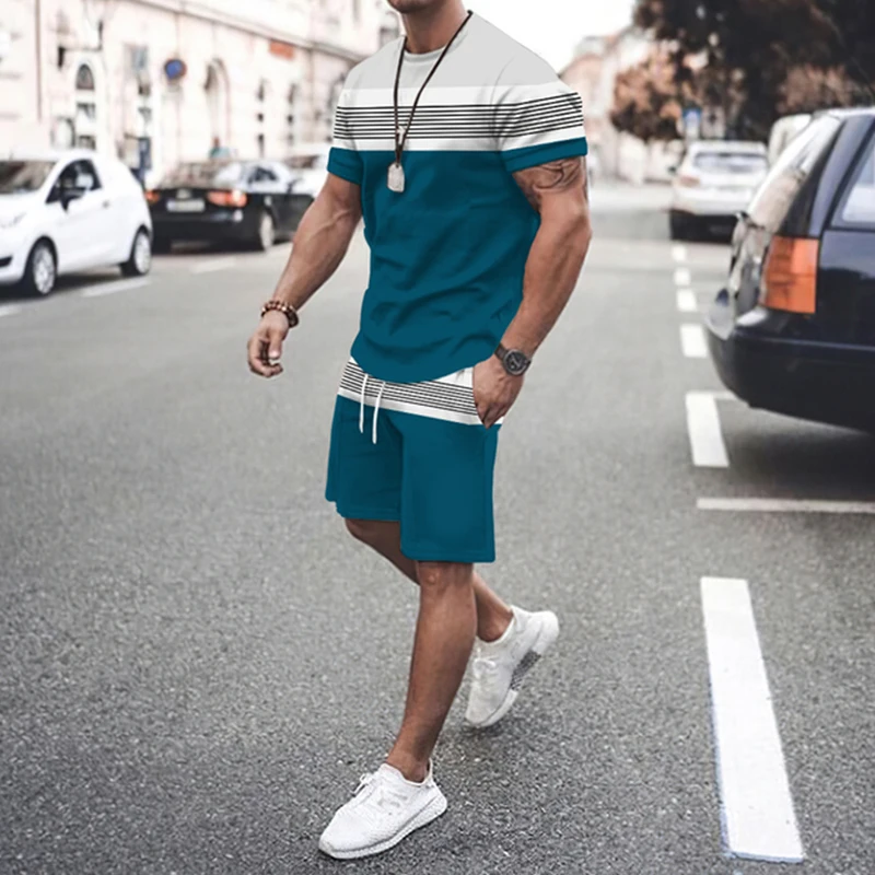 2023 Men's Streetwear Summer Luxury Fashion T-shirt Shorts Two-Piece Loose Outdoor Casual Jogging Set Sportswear Male Clothes