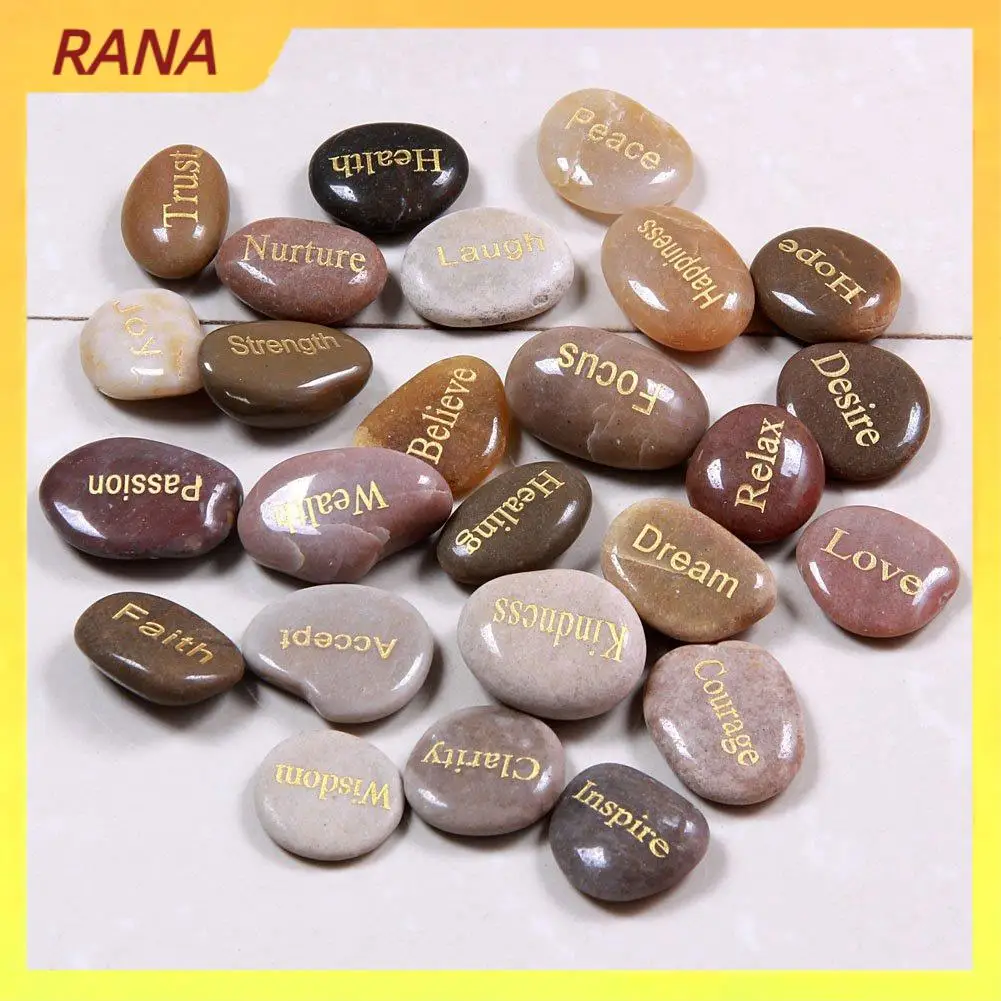 

RANA 25 Engraved Inspirational Stones With Words Of Encouragement Gold Engraved Stones For Worry Affirmation Meditation Stones