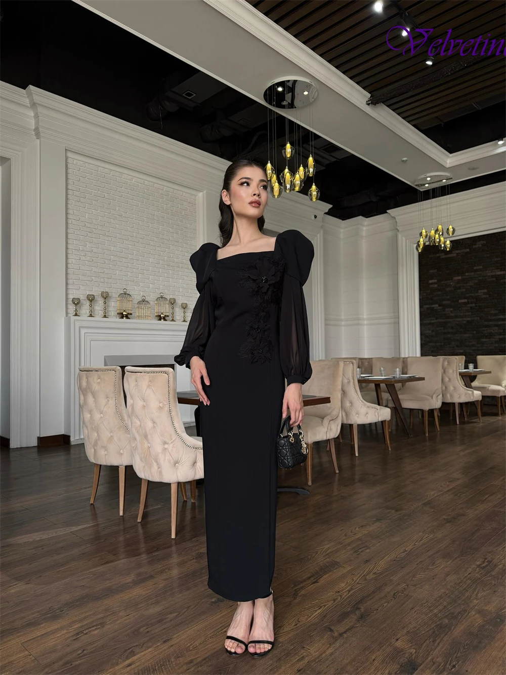 ที่กําหนดเองประณีตสแควร์คอยาวแขนยาวชุดราตรีคุณภาพสูง Jersey Homecoming Dresses Delicate Party Gowns