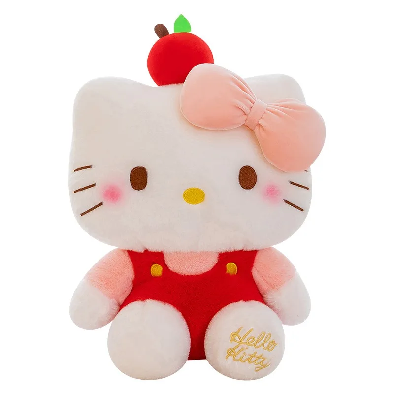 65 ซม.น่ารัก Apple HelloKitty ตุ๊กตาตุ๊กตา KT แมวน่ารัก Kawaii ตุ๊กตาขนาดใหญ่ตุ๊กตาผ้าของขวัญสําหรับสาว Soothing หมอนเด็กของขวัญ