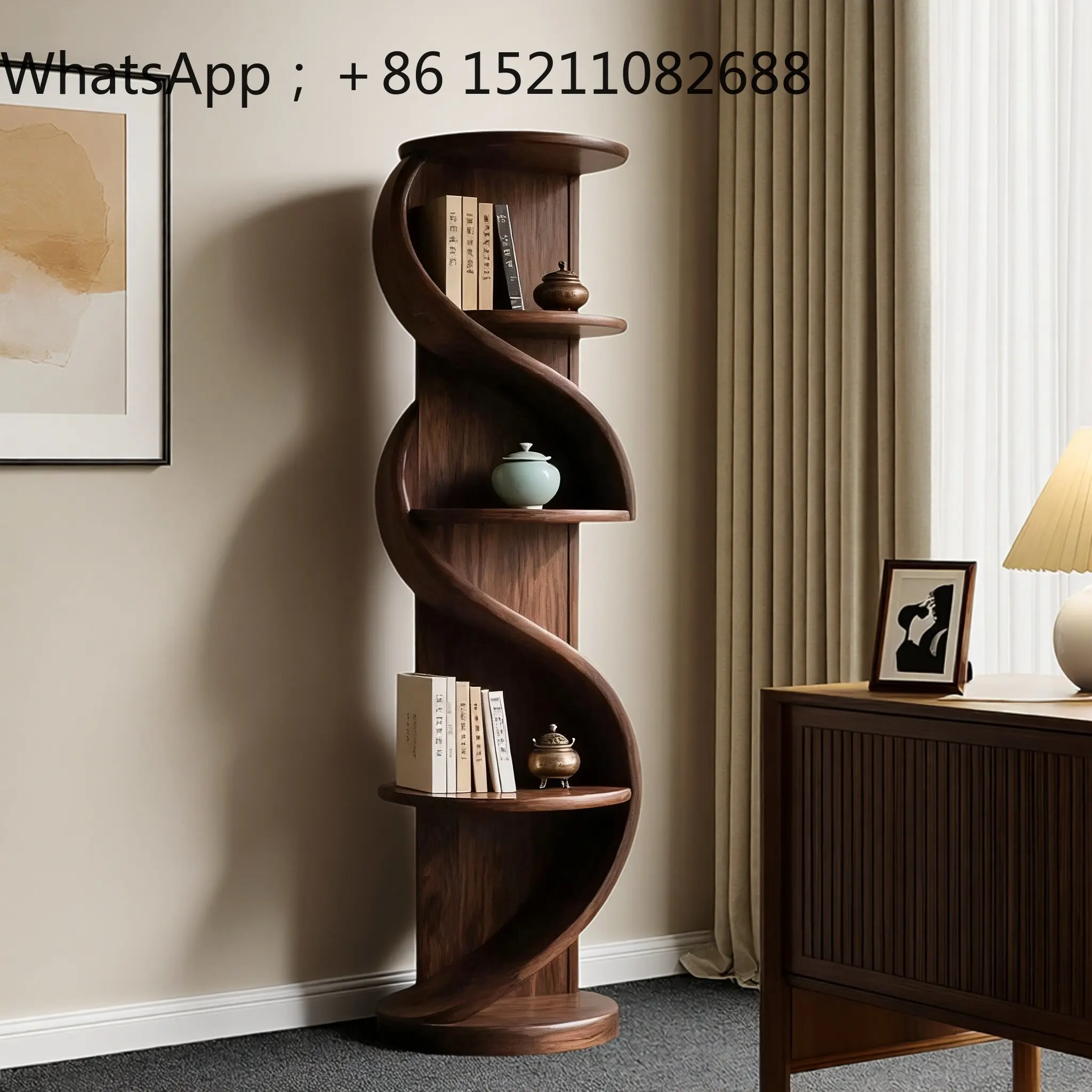 SCY ash wood rotating bookcase living room full solid wood triangular side cabinet corner right angle shelf