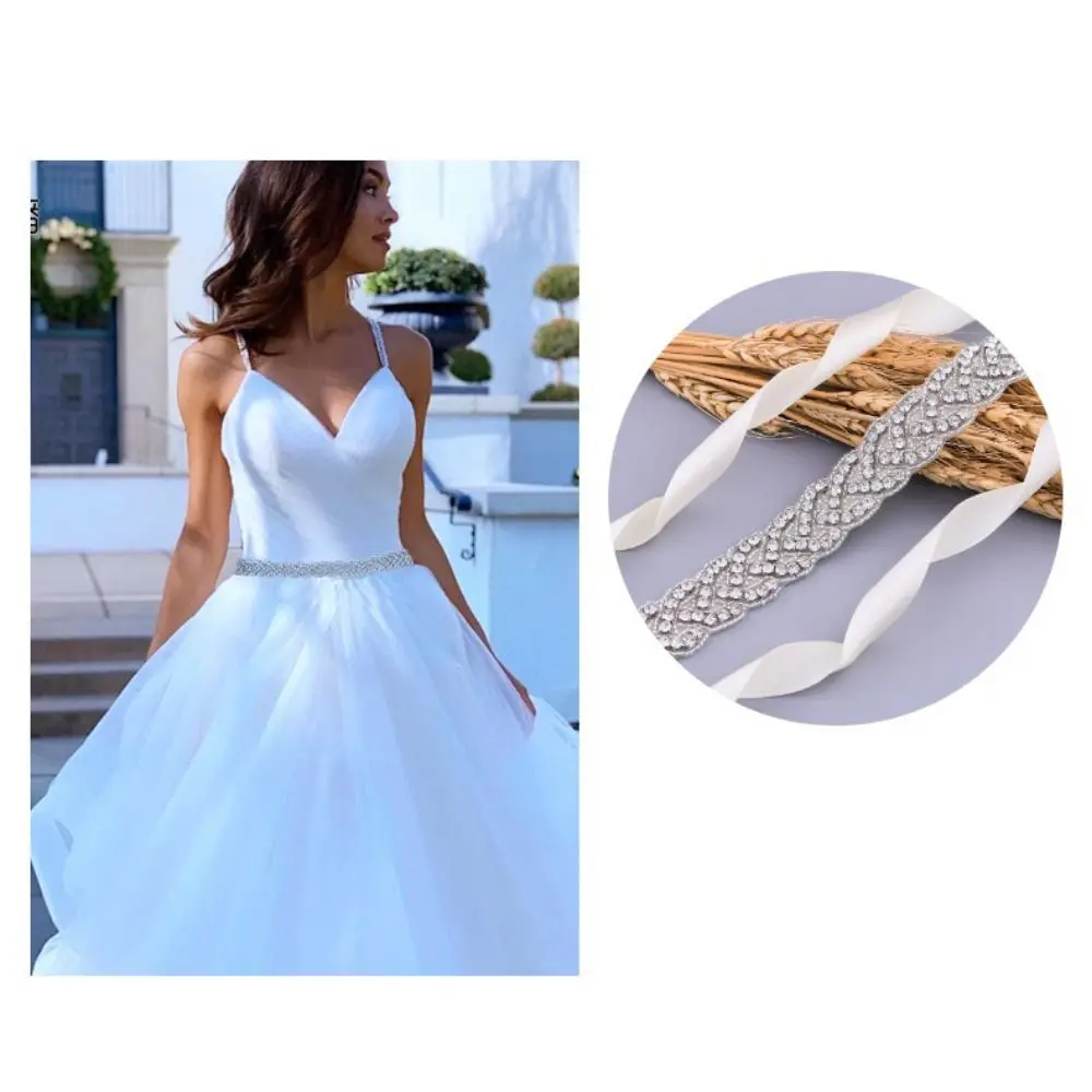 Versatile Bling Rhinestone Belt Adjustable Luxury Long Ribbon Waist Belt Binding Method Wedding Dress Waist Belt Wedding Banquet