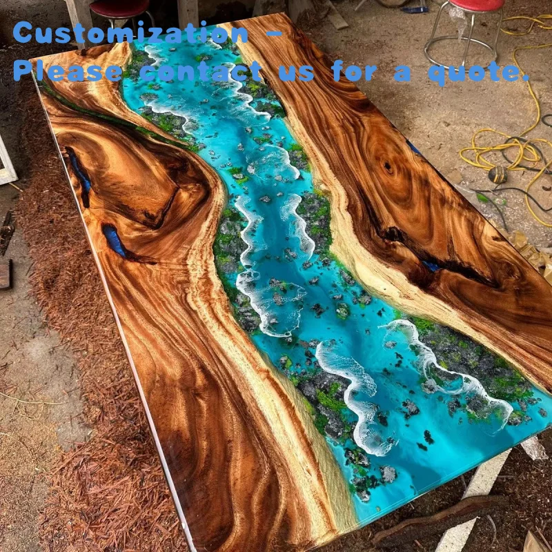 

custom.Luxury Customized Modern Design Epoxy Resin River Dining Handmade Wooden Table Set Kitchen & Living Room