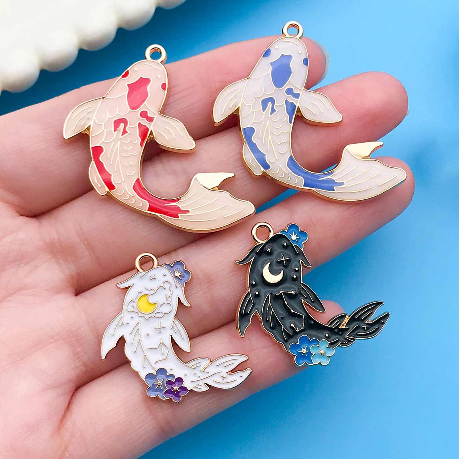 8pcs Chinese Style Lucky Fish Koi Enamel Charms Pendants For DIY Jewelry Making, Earrings Bracelet Necklace Accessories Findings