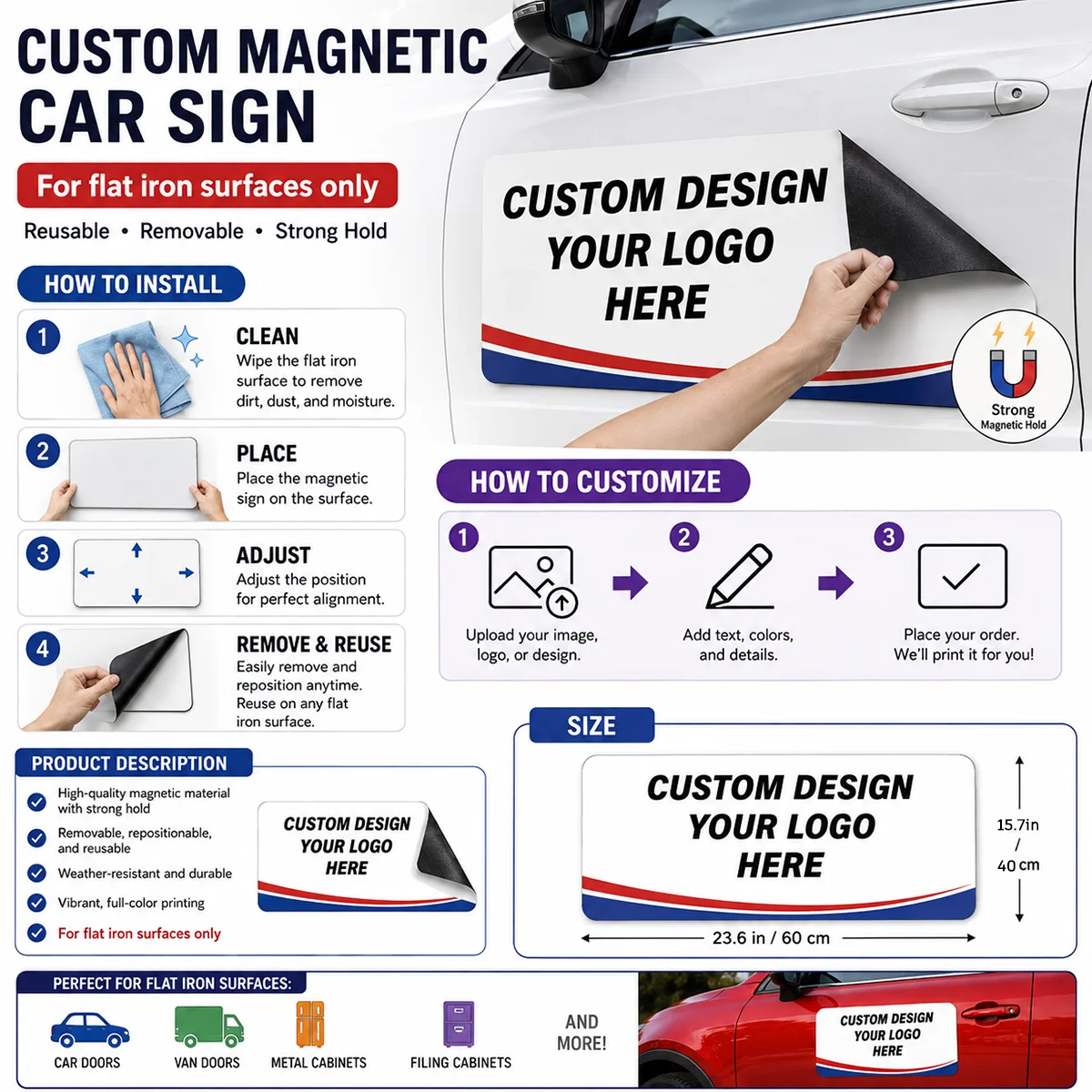 Customizable Car Magnets – Personalized designs for sedans, trucks, and SUVs – DIY car decals, easy to install and remove.