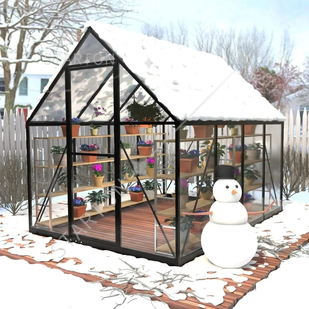 

6 x 6 FT Polycarbonate Greenhouse for Outdoors, Heavy Duty Walk-in Greenhouses