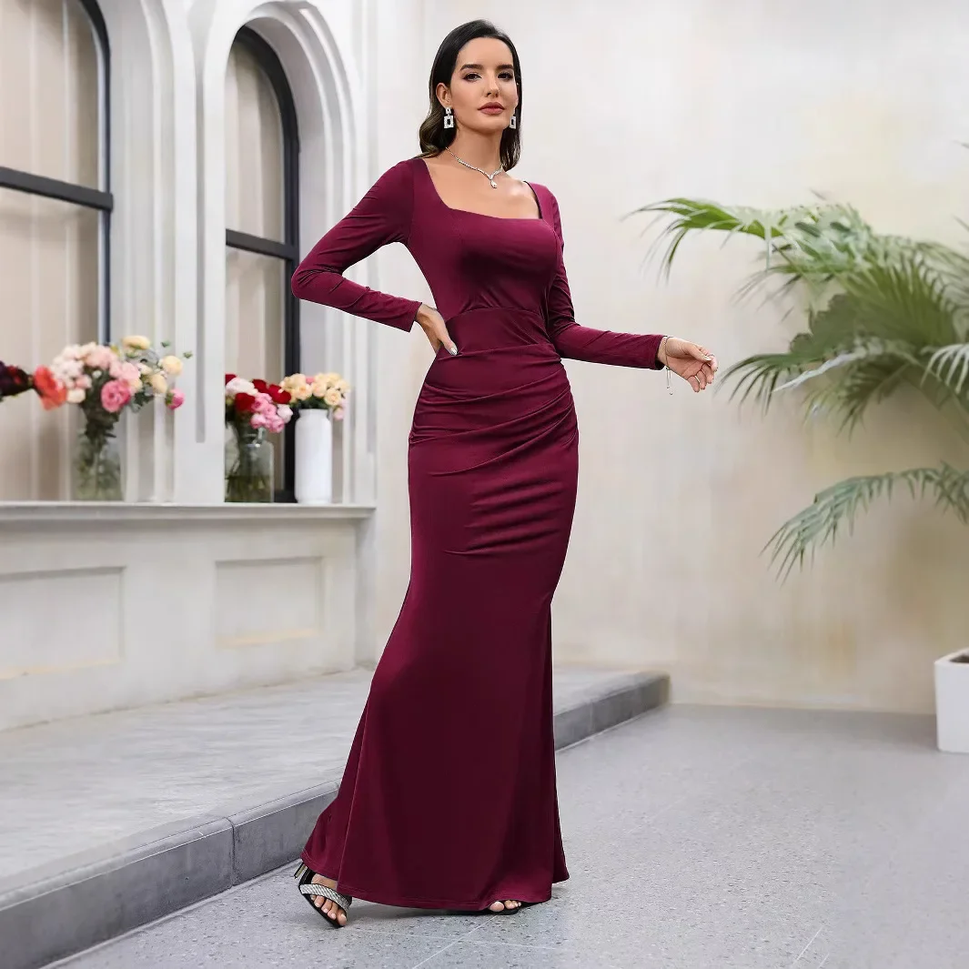 New European and American women's clothing temperament elegant dress socialite high waist waist fishtail dress