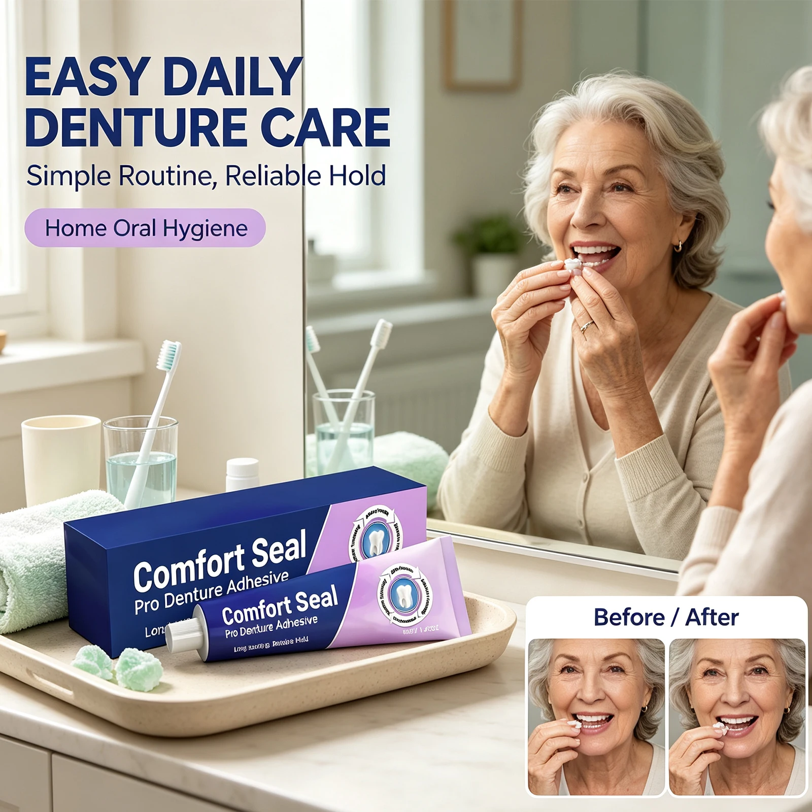Denture Adhesive Cream Strong Hold Natural Fit Comfortable Wear Easy Operation Portable False Teeth Fixing Glue Daily Oral Care