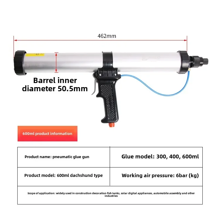 Pistola de calafetagem elétrica profissional para silicone de vidro, 310/400/600ML, barril extra longo, dispensador pneumático