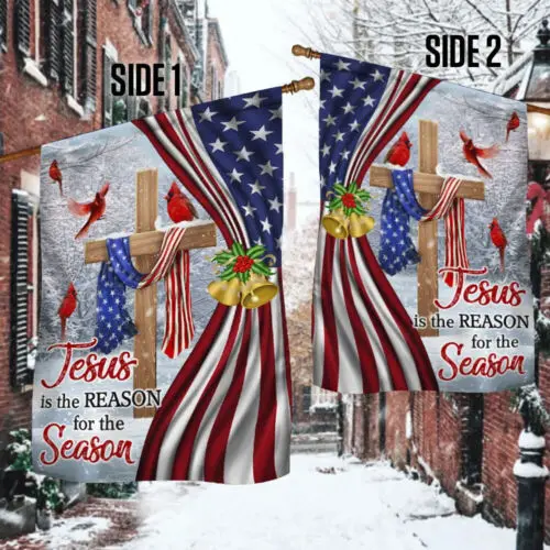 Jesus Christ Cross Flag Jesus is The Reason for Season Garden Flag - House Flag