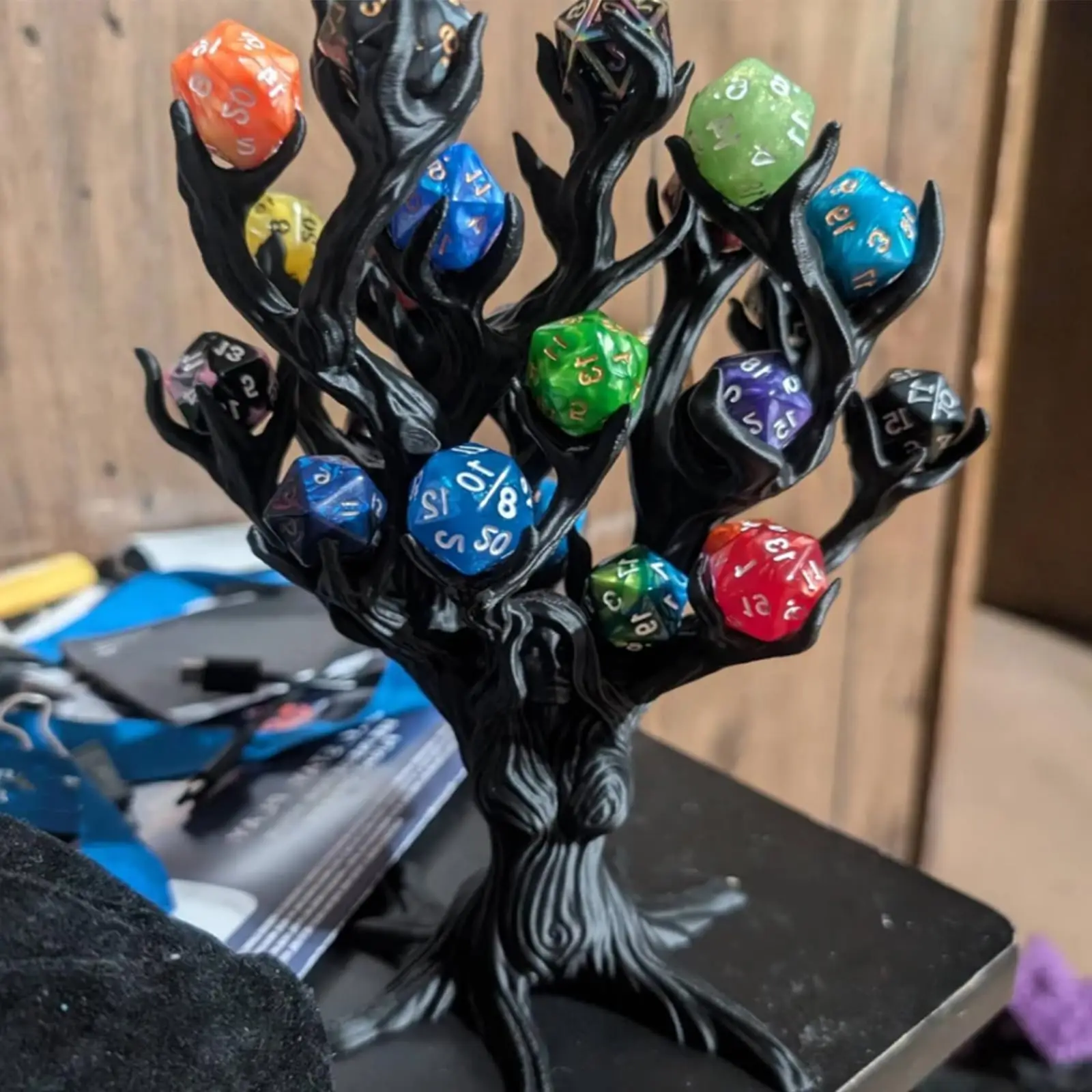 صينية نرد آلهة الشجرة، عرض النرد المحمول الممتع لسطح المكتب ملحقات برج النرد حقيبة النرد آلهة (أسود) #6