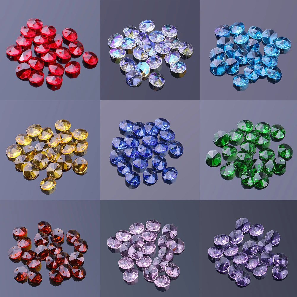 20PCS Crystal Octagon Beads Suncatcher DIY Wind Chimes Chandelier Parts Replacement Hanging Pendant