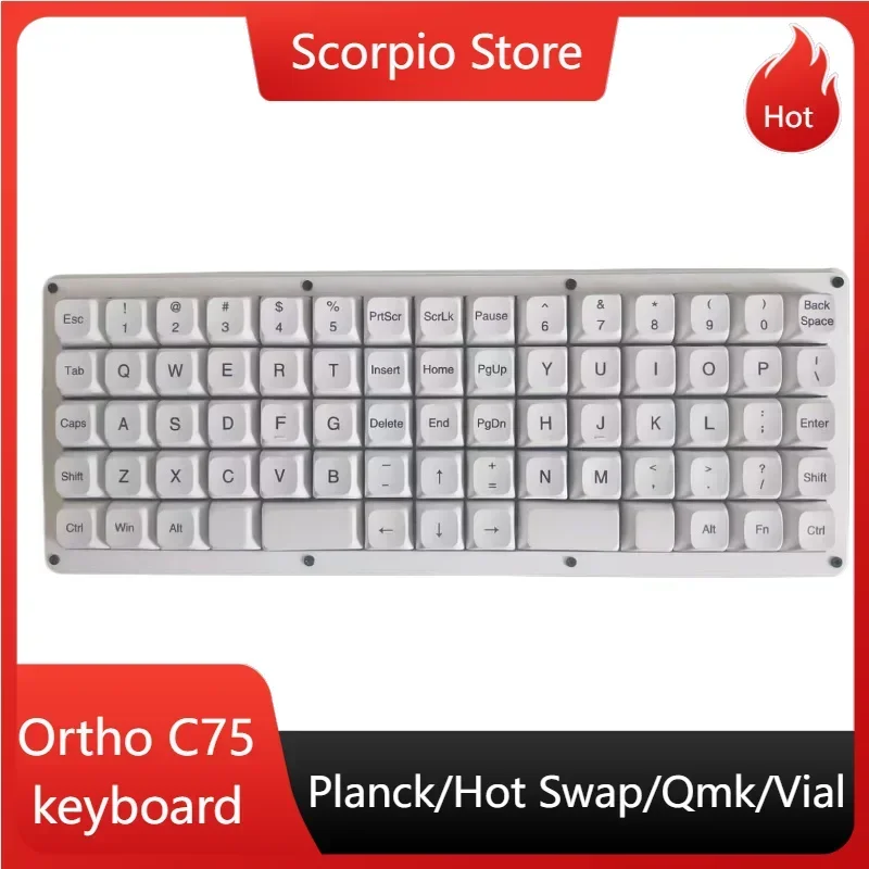 Ortho C75 Planck Mechanical Keyboards Custom Single Mode Qmk/Vial in Line Layout Orthogonal Hot Swappable Wired Type-C Keyboard