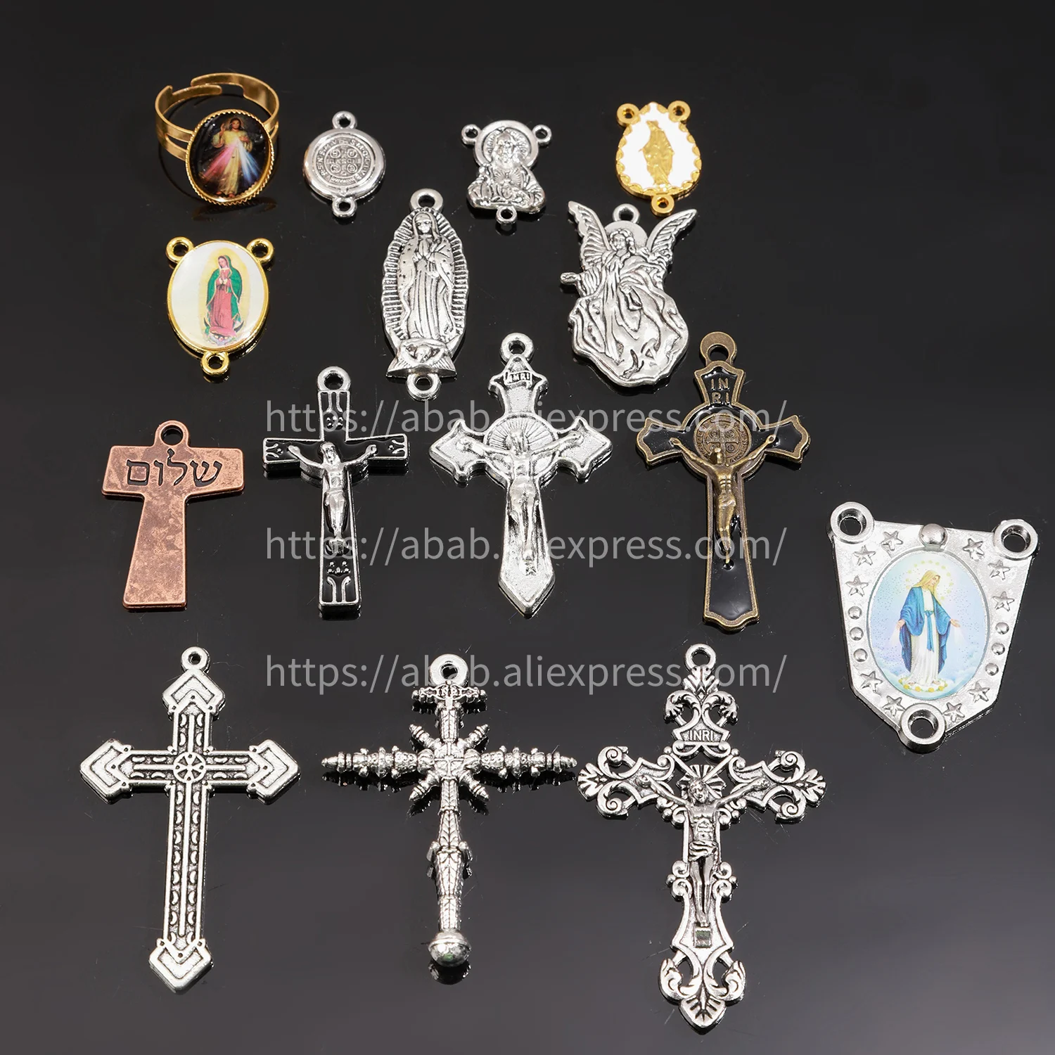 10 pieces/New Catholic Rose Gold Plated Connector Necklace Bracelet Connector, many Jesus Christ Statue Necklace Bracelet Triang