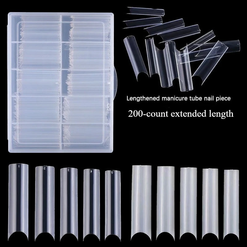 

200Pcs/Box Extended Bamboo-Tube Nail Tips C-Shaped Water Pipe Extended Length French Half-Cover Nail Decor Extensions