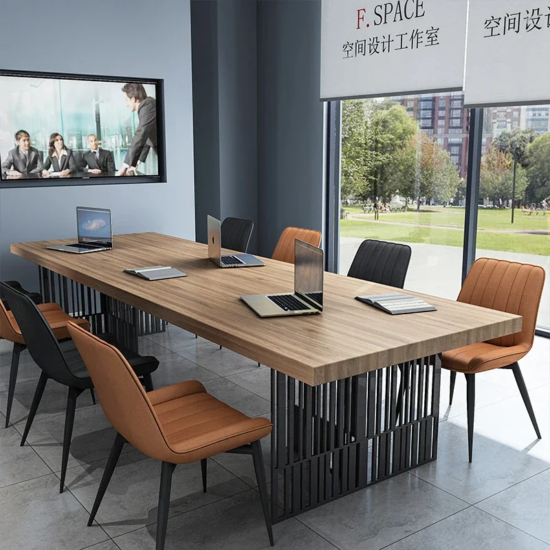 Solid wood office conference table, long table, staff office desk and chair combination, simple and modern multi-person