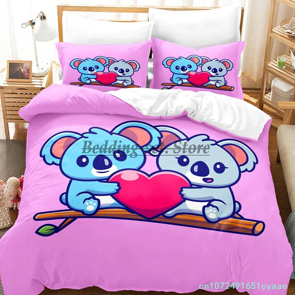 Kawaii Koala Bedding Set Single Twin Full Queen King Size Bed Set Aldult Kid Bedroom Duvetcover Sets Print Anime Bed Sheet Set