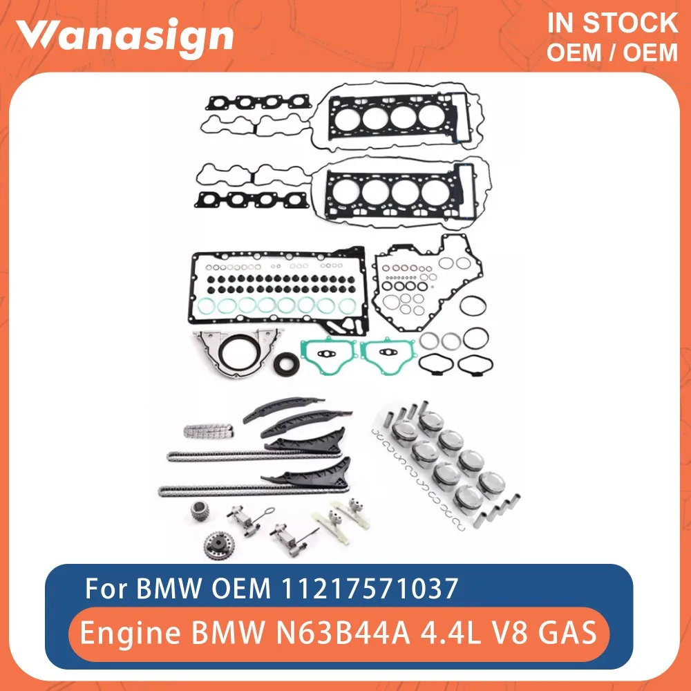 

Engine Head Gasket Set Timing Chain Kit Piston & Ring Set Fit 4.4 L For BMW M5 M6 X5 N63 N63B40A N63B44A N63B44B V8 GAS