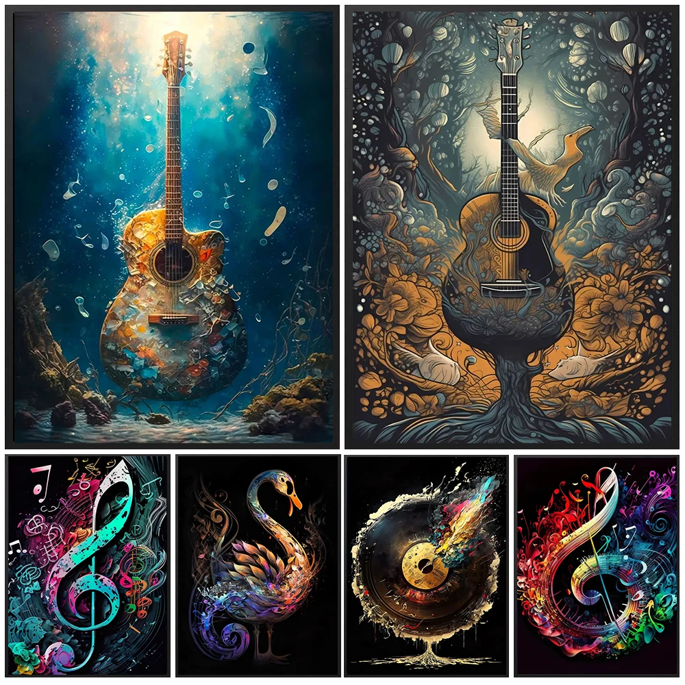 

Vintage Watercolor Guitar Canvas Paintings Modern Wall Art Music Posters Printed Pictures For Living Room Bedroom Home Decor