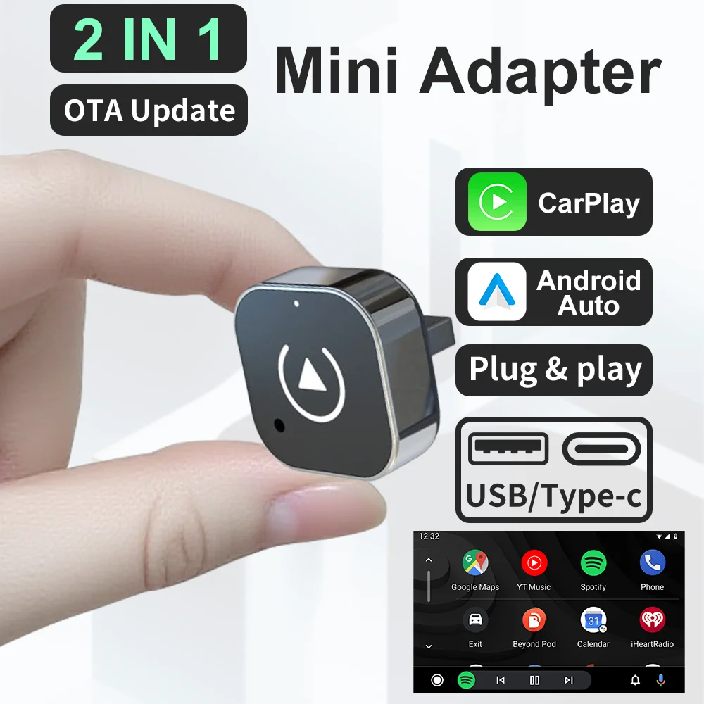 Wireless CarPlay Android Auto Adapter USB Dongle Smart Mini Box Plug And Play Universal For VW Toyota Nissan Honda Ford Benz