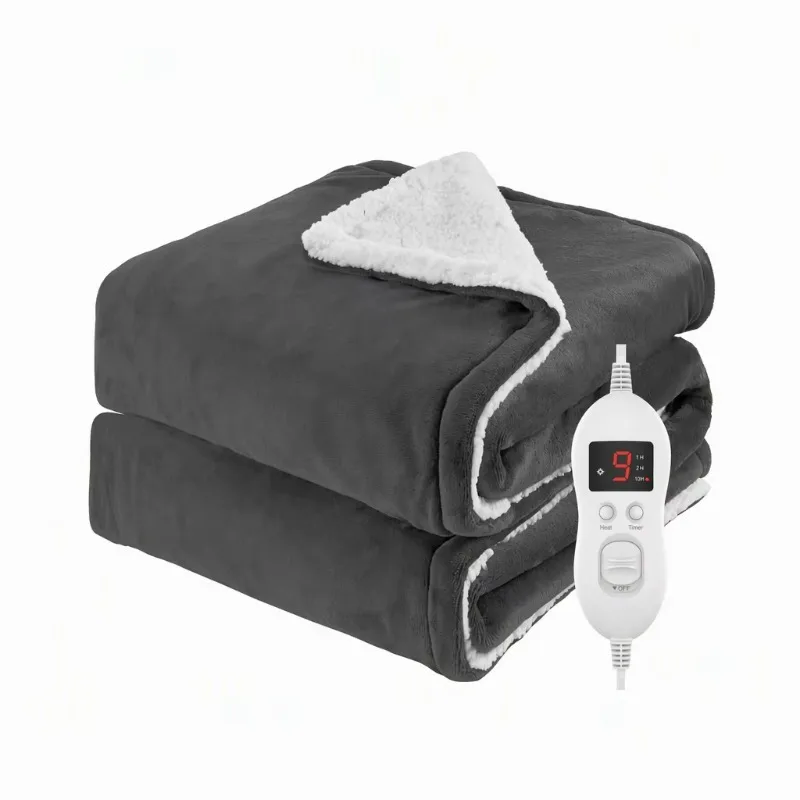 Electric Heated Throw Blanket Reversible Fleece 9 Heat/9 Timer Settings Auto Shut Digital Control Machine