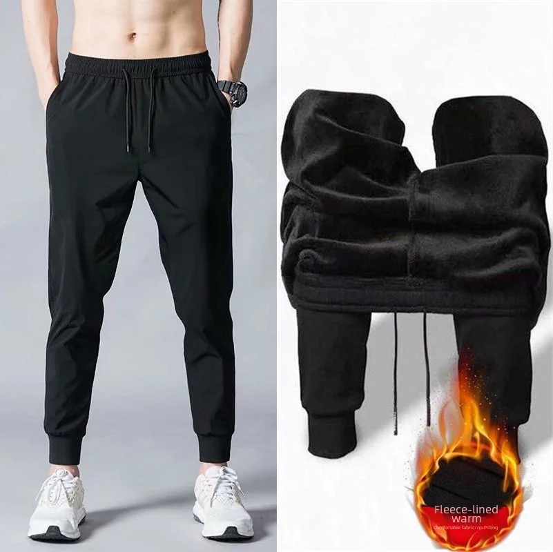 Men's Fleece-lined Casual Pants Winter Thickened Warm Loose-fit Sweatpants Korean Style Bunded Feet Men's Wear