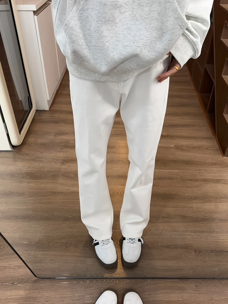 

Cleanfit White Elastic Straight Leg Jeans Men's American High Street Vibe Micro Flare Pants Youth Trendy Wear Resistant