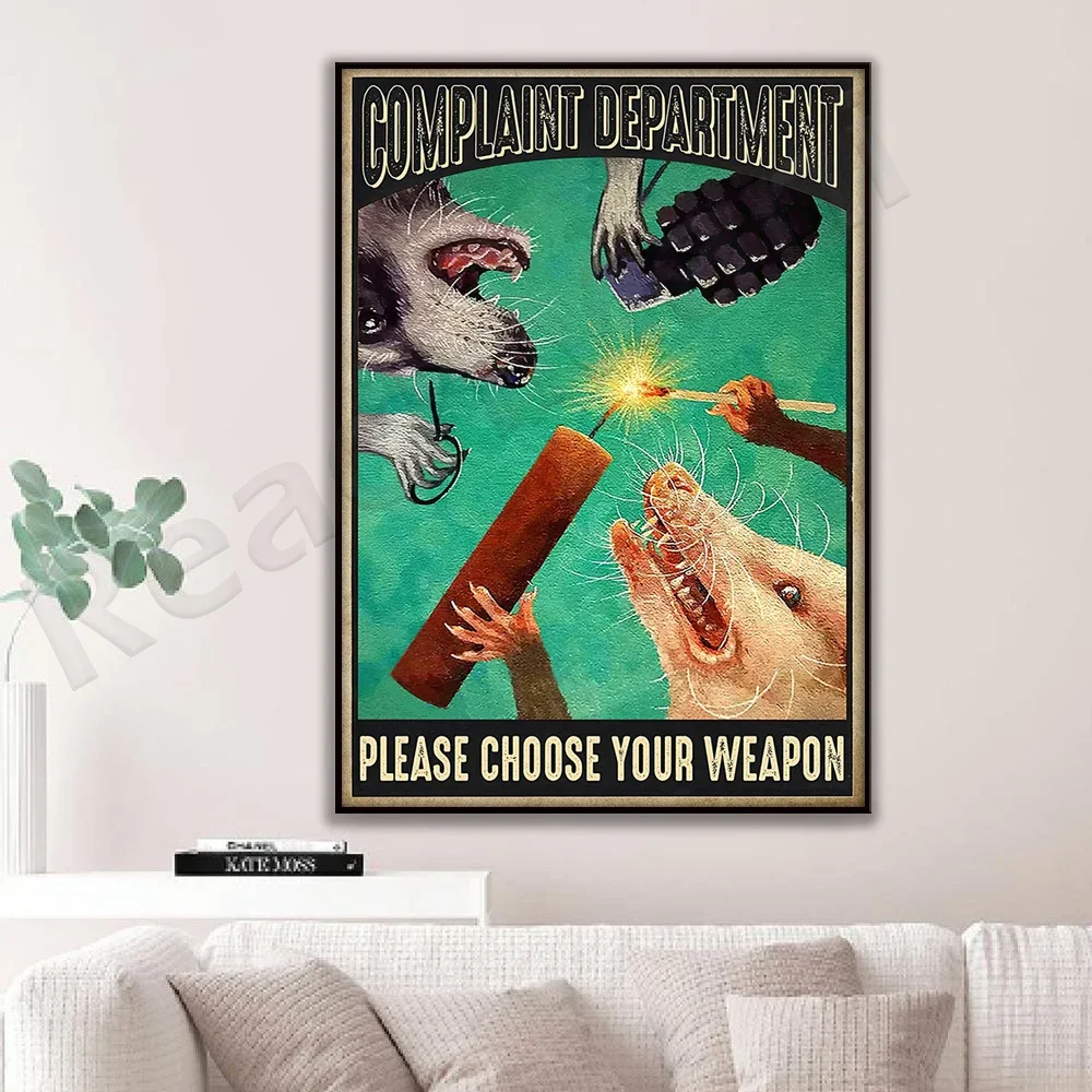 Raccoon Opossum Poster Complaint Department Please Choose Your Weapon Funny Poster Home Living Decor Poster