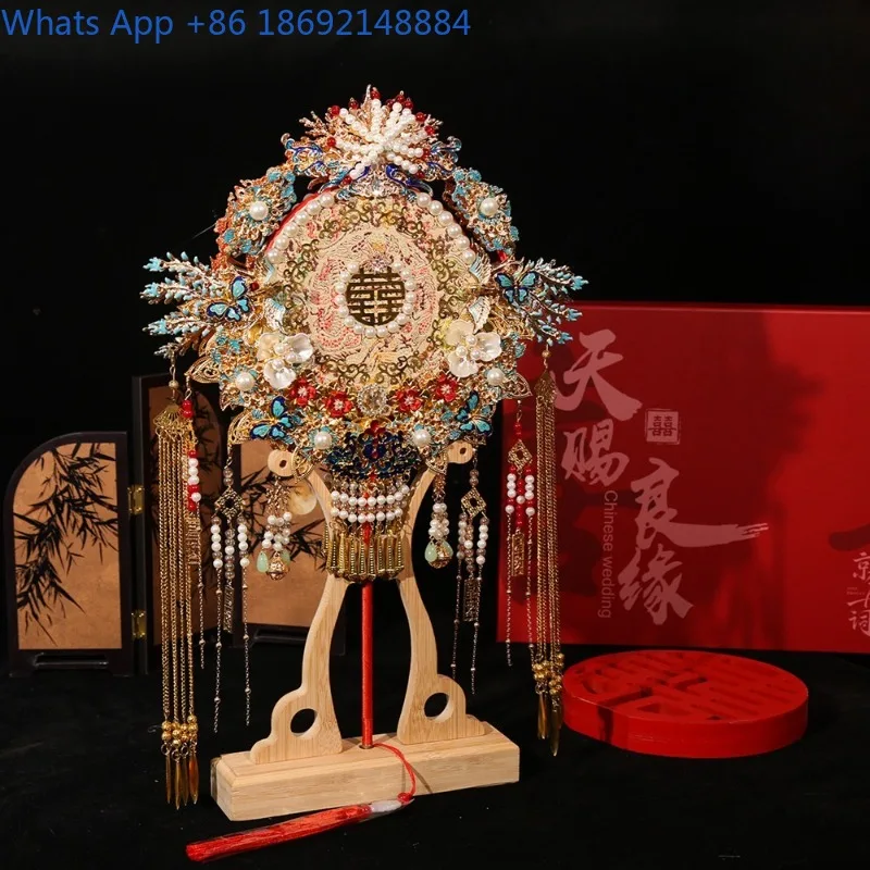 2025 New Double-Sided Double-Color Round Fan Bride Wedding Ceremony New Chinese Style Xiuhe Dress Decorative Fan