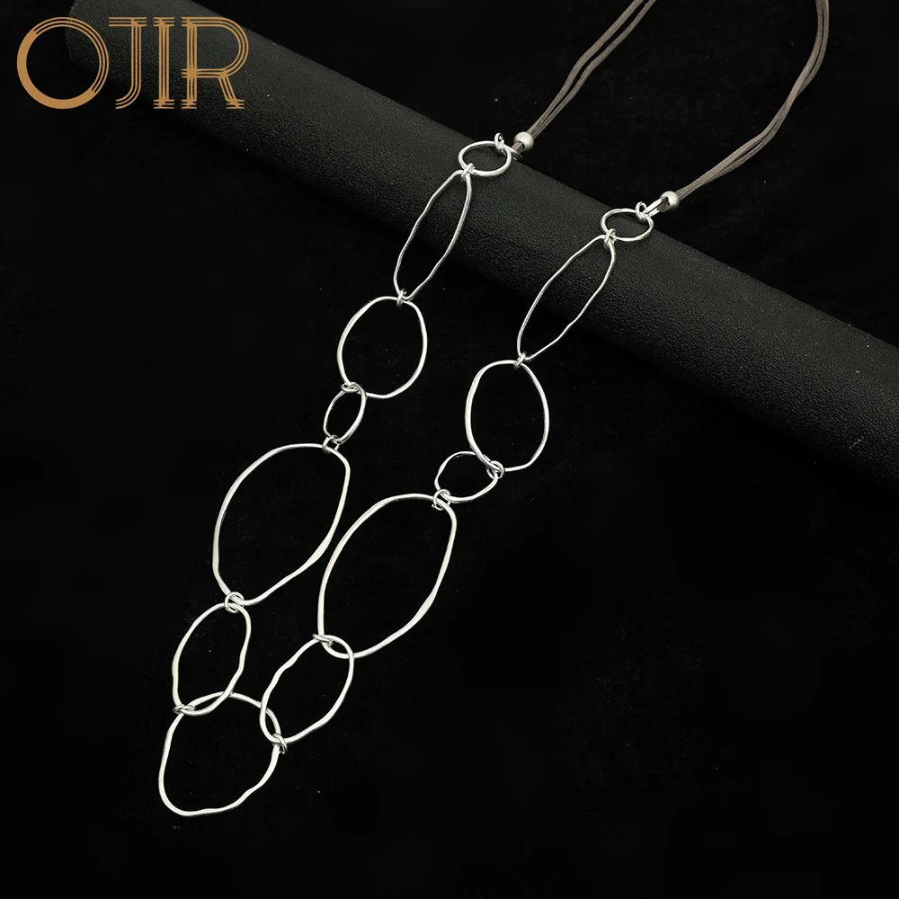 Vintage Silver Color Circles Long Necklace Trending Korean Fashion Goth Jewelry Pendants Accessories for Women Valentines Day