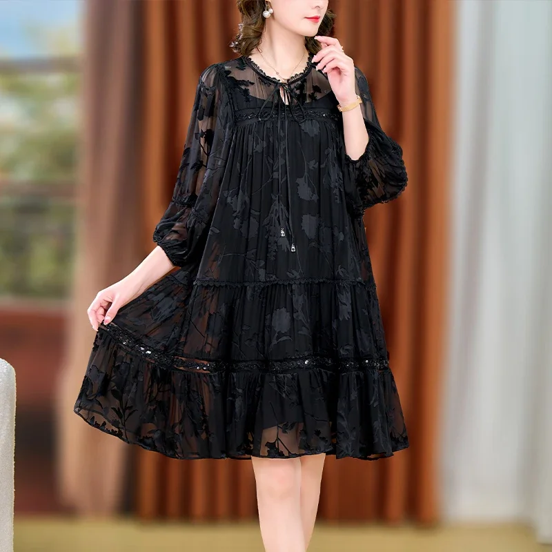 

Women Summer Elegant Blue Dress Shirt Female High Quality Long Vintage Party Robe Runway Designer A-Line Vestidos JJ13