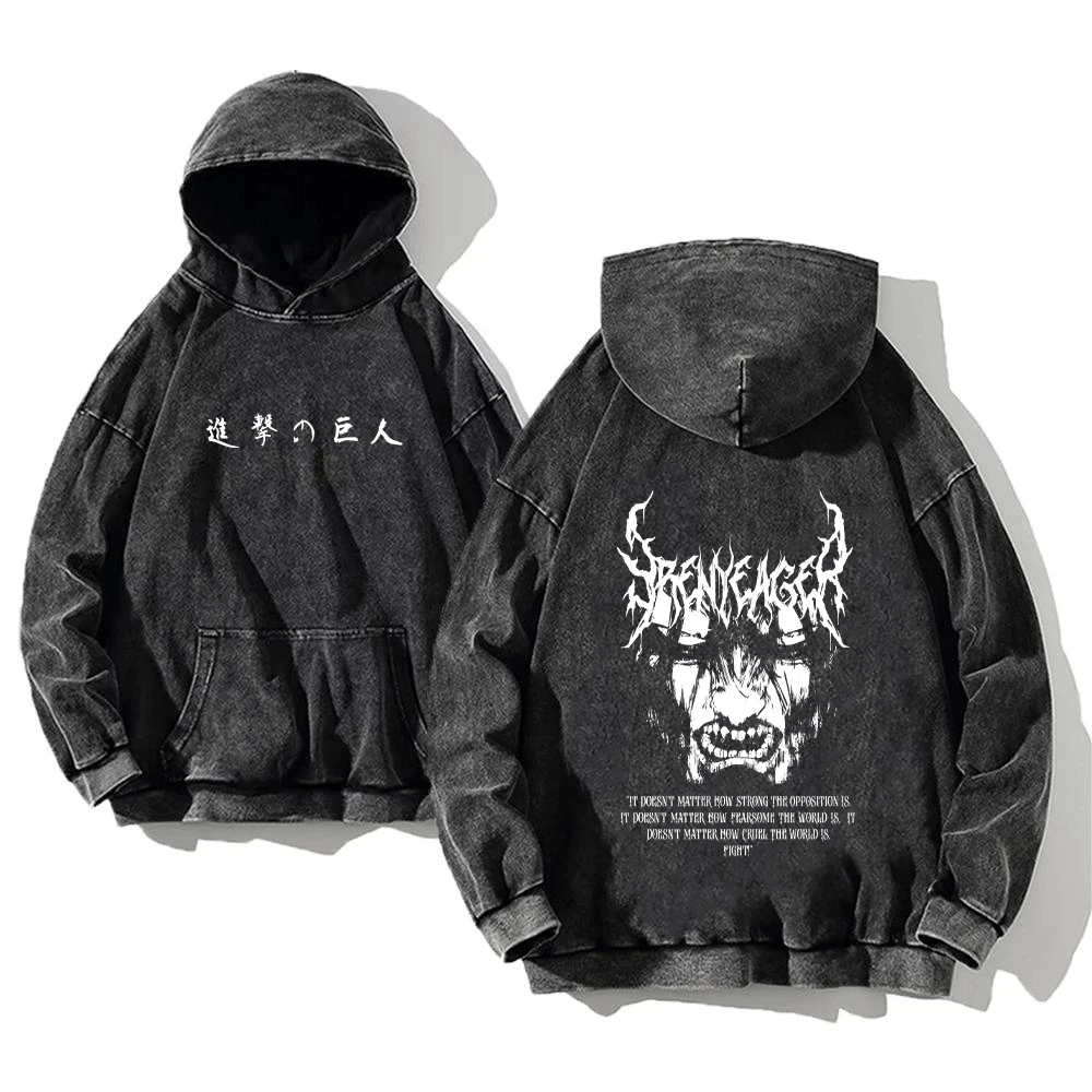 Vintage gewassen hoodies aanval op Titan katoen dames heren Y2K hooded sweatshirts oversized hiphop trui herfst winter mode