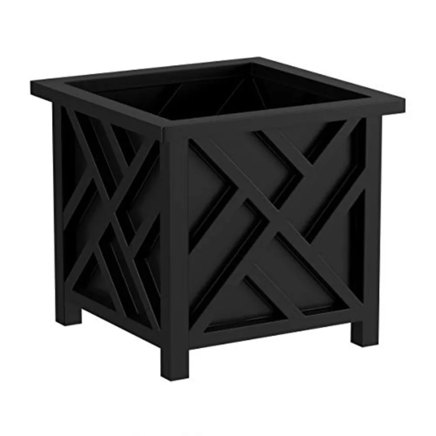 Lattice Outdoor Planter Box 14.75 Square, Stylish Weather-resistant Flower Pot for Porch
