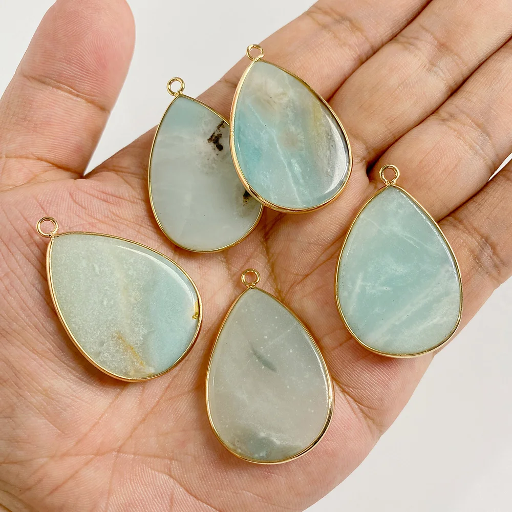 الطبيعية امازونيتي حجر قلادة مستطيل جولة البيضاوي قطرة الماء شكل سحر لصنع المجوهرات قلادة سوار أقراط DIY بها بنفسك #3