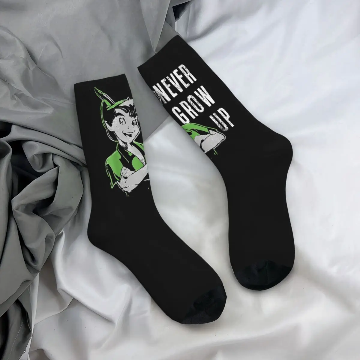 Cool Peter Pan Never Grow Up Basketball Socks Polyester Crew Socks for Women Men Breathable