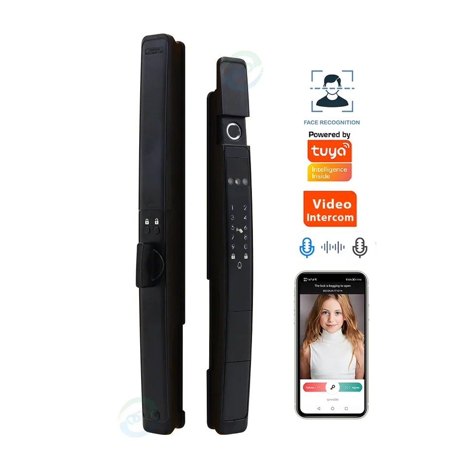 003 Tuya App-Controlled WiFi Smart Sliding Door Lock 3D Face & Fingerprint Recognition Automatic TTLock Intercom Video Smart Loc
