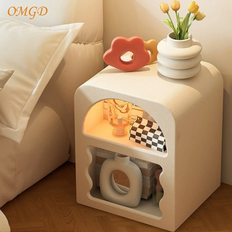 OMGD Cream Wind Bedside Table Simple Bedside Cabinet Creative Designer Ins Style Storage Cabinet Small Bedroom White Storag home